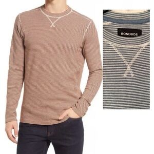 Bonobos Stripe Thermal Knit Cotton Crewneck Men Striped Blue & White Size Medium